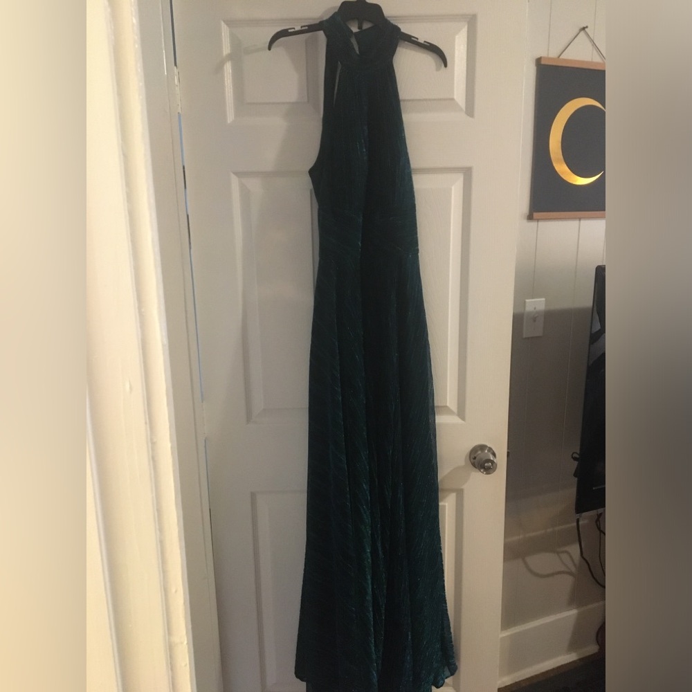 Betsy and Adam LONG METALLIC KNIT HALTER TOP DRESS 4 - Picture 2 of 6